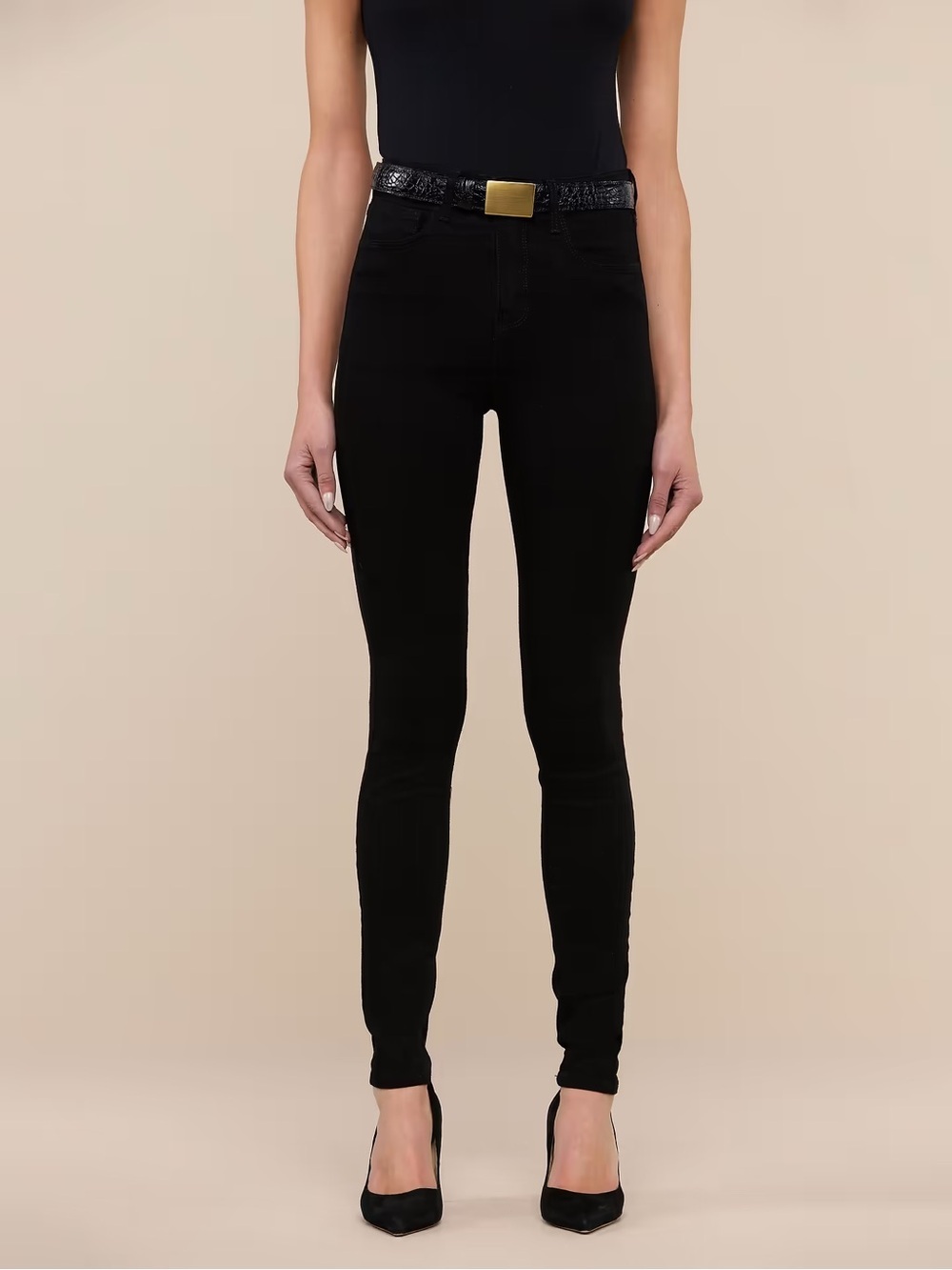 L’AGENCE Womens Marguerite High Rise Skinny Jeans Super Stretch Black Size 25 - Picture 2 of 8